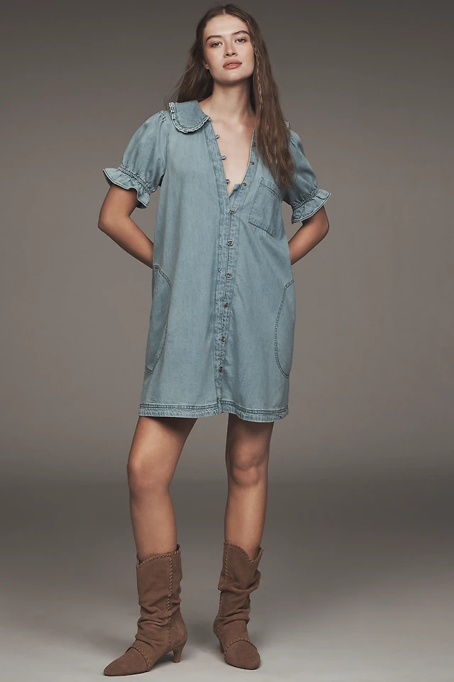pilcro seamed v-neck denim dress Pilcro Seamed V-Neck Denim Dress by Anthropologie