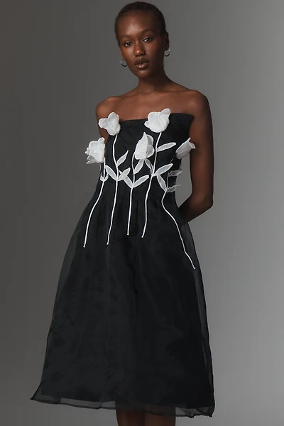 Maeve 3D Floral Strapless Midi Dress