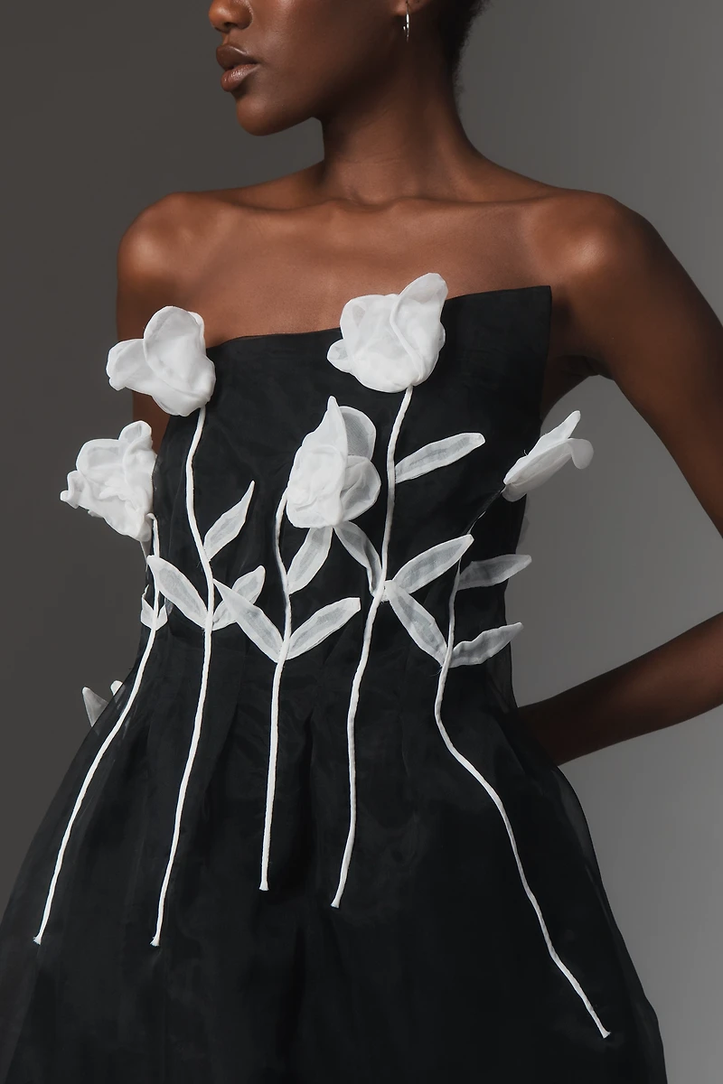 Maeve 3D Floral Strapless Midi Dress