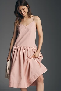 By Anthropologie Twofer Sleeveless Poplin Midi Dress