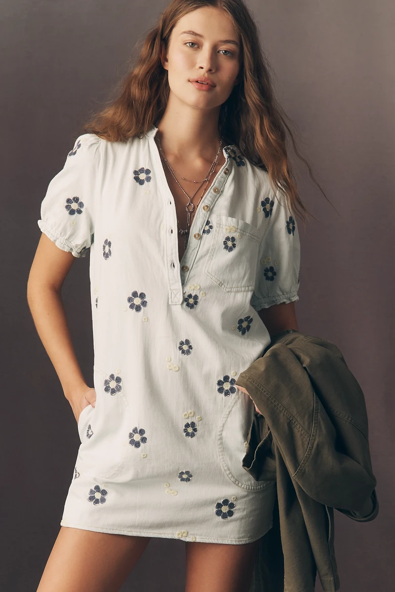 The Aly Embroidered Puff-Sleeve Mini Dress by Pilcro