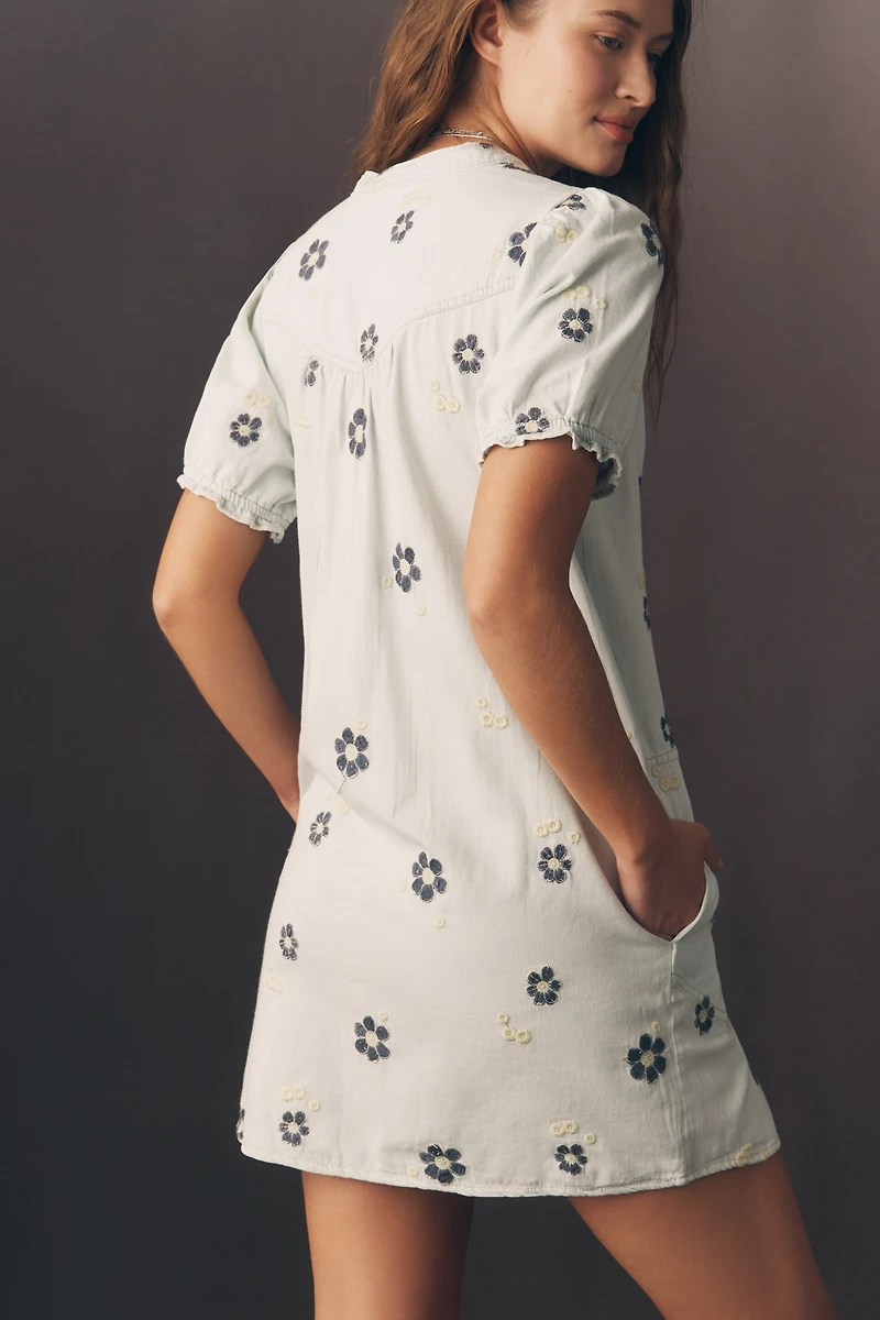 The Aly Embroidered Puff-Sleeve Mini Dress by Pilcro