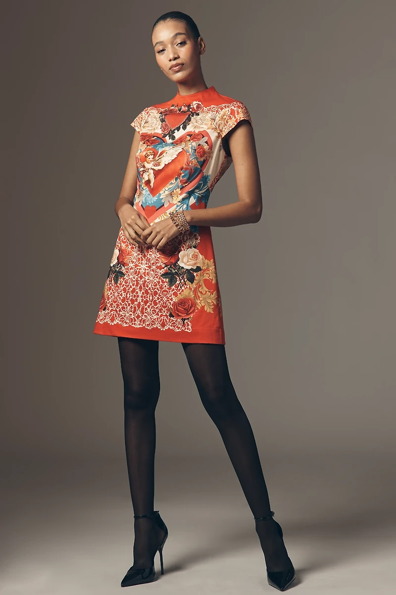 Maeve Heart-Back Mock-Neck A-Line Mini Dress