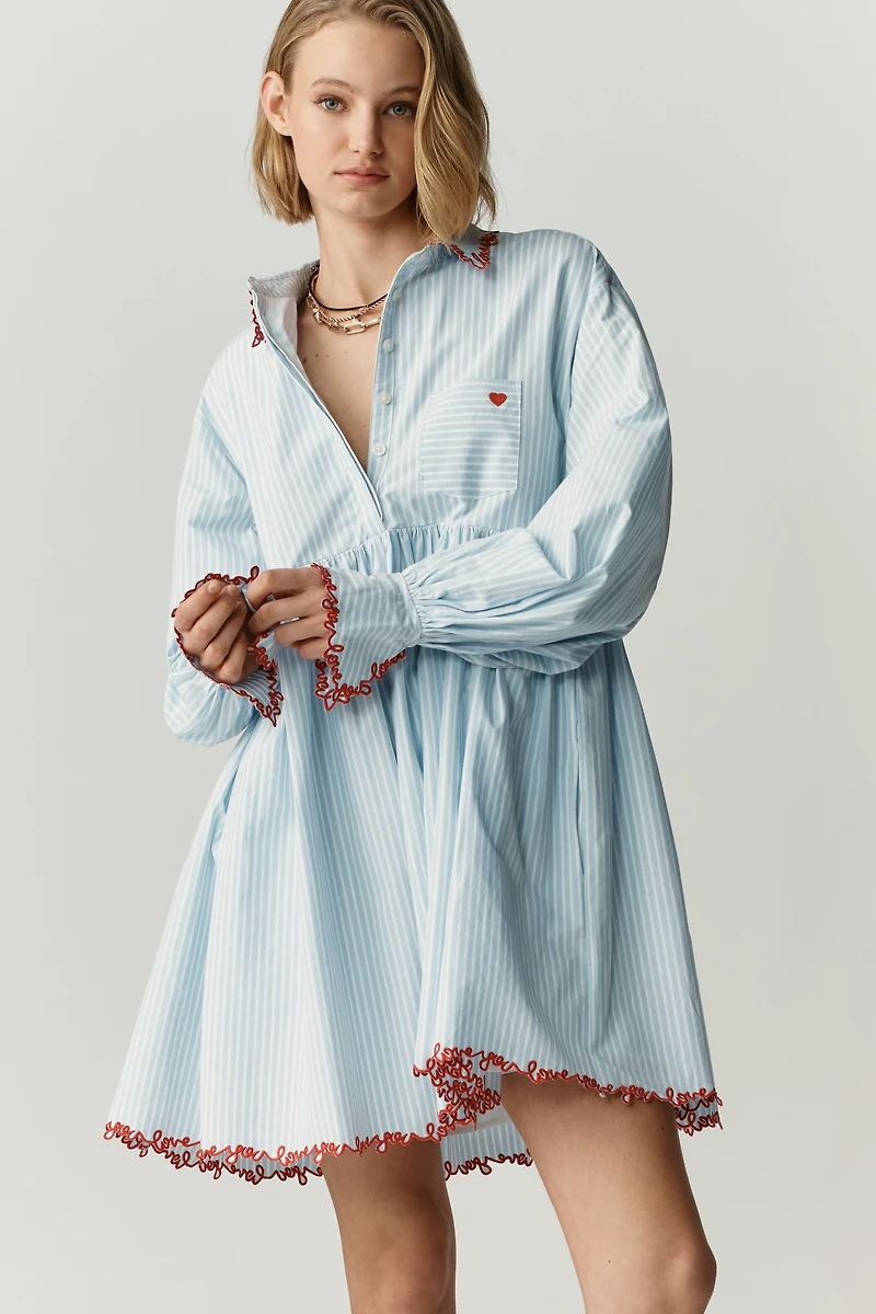 Maeve Love Letter Embroidered Swing Shirt Dress