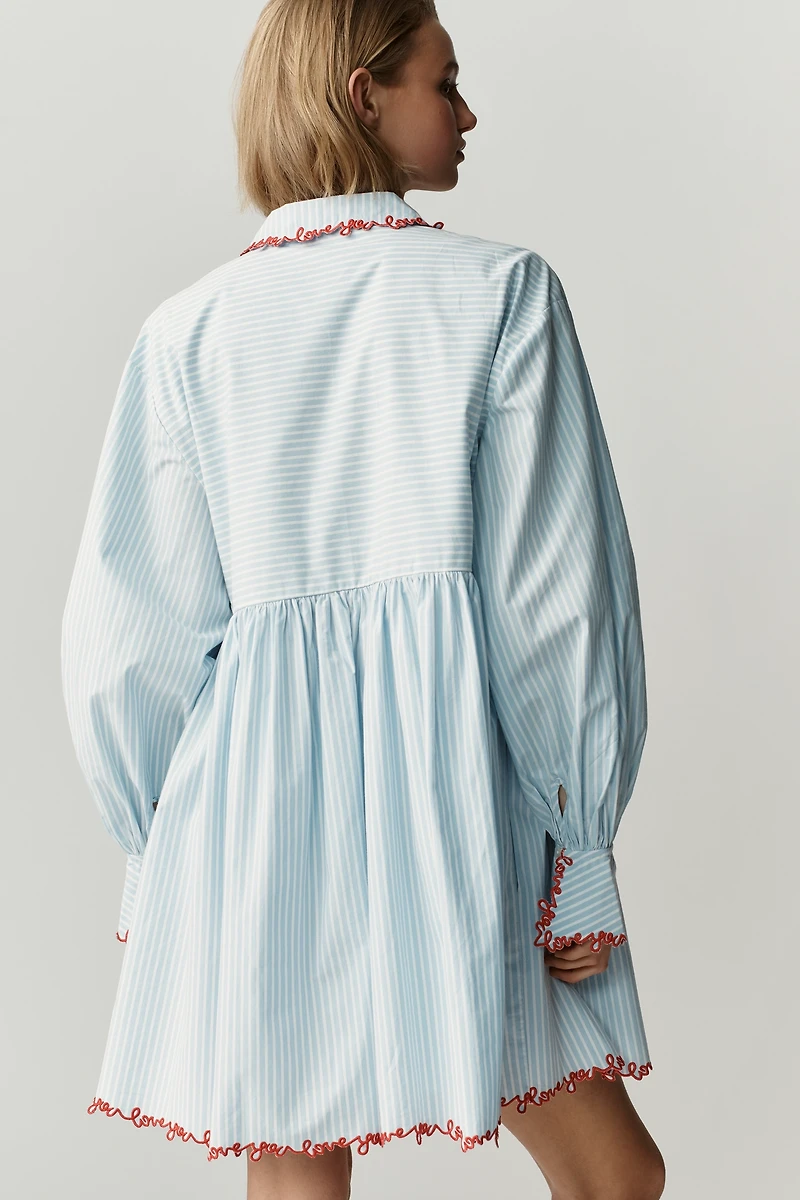 Maeve Love Letter Embroidered Swing Shirt Dress