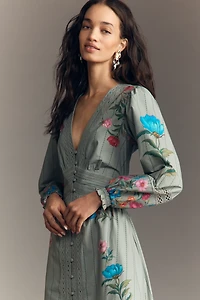 By Anthropologie Floral Button-Front Midi Dress