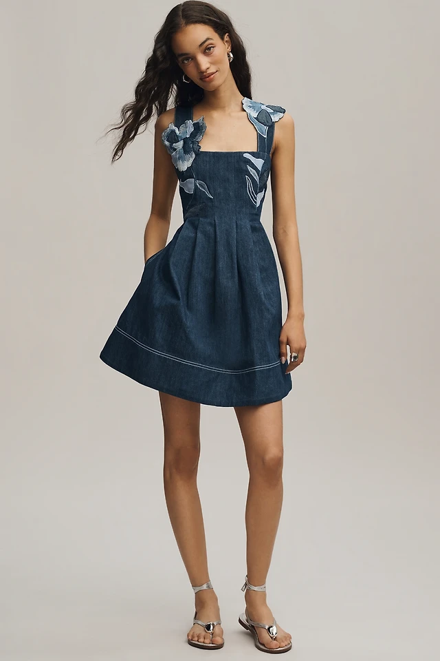 Maeve Denim Embroidered Fit & Flare Mini Dress | The Summit