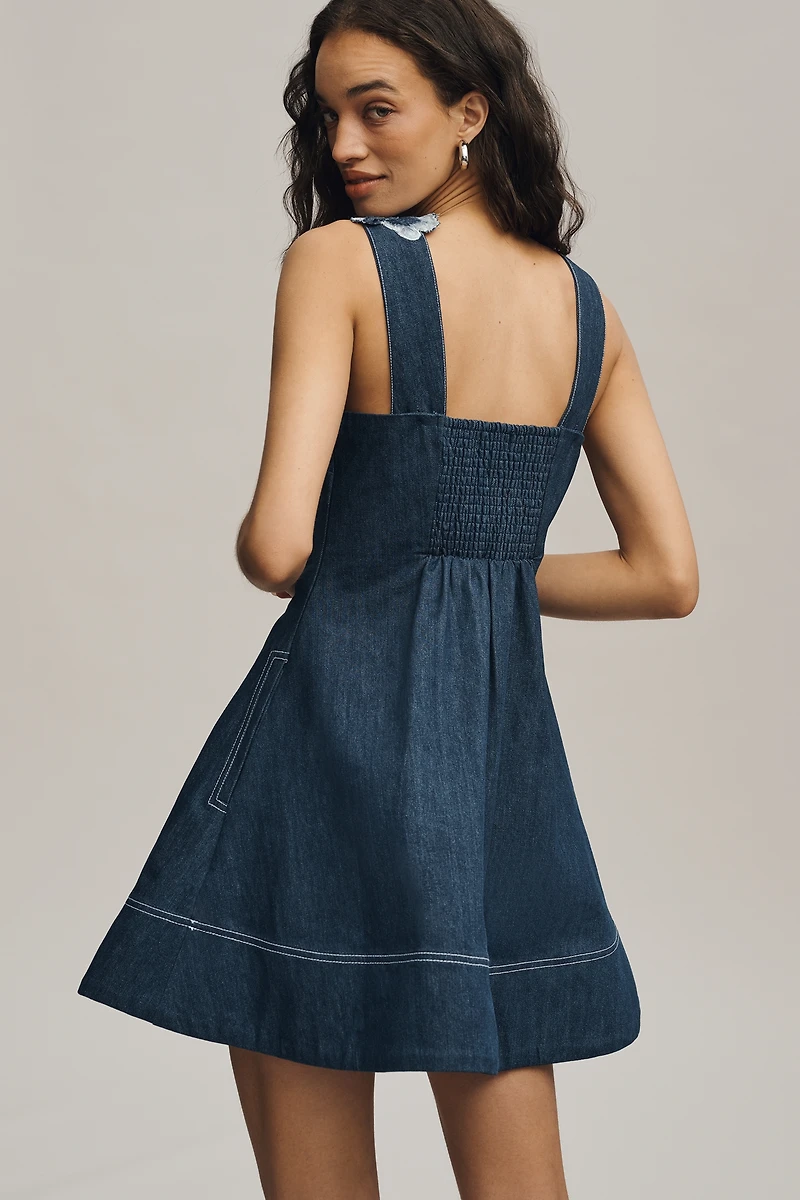 Maeve Denim Embroidered Fit & Flare Midi Dress