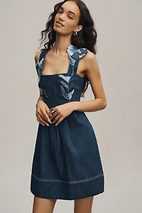 Maeve Denim Embroidered Fit & Flare Midi Dress