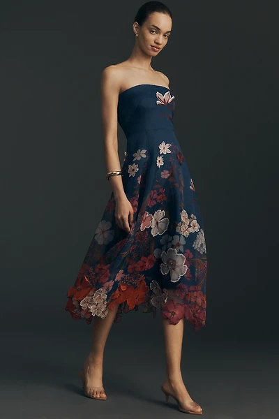 Maeve Strapless Floral Chiffon Midi Dress