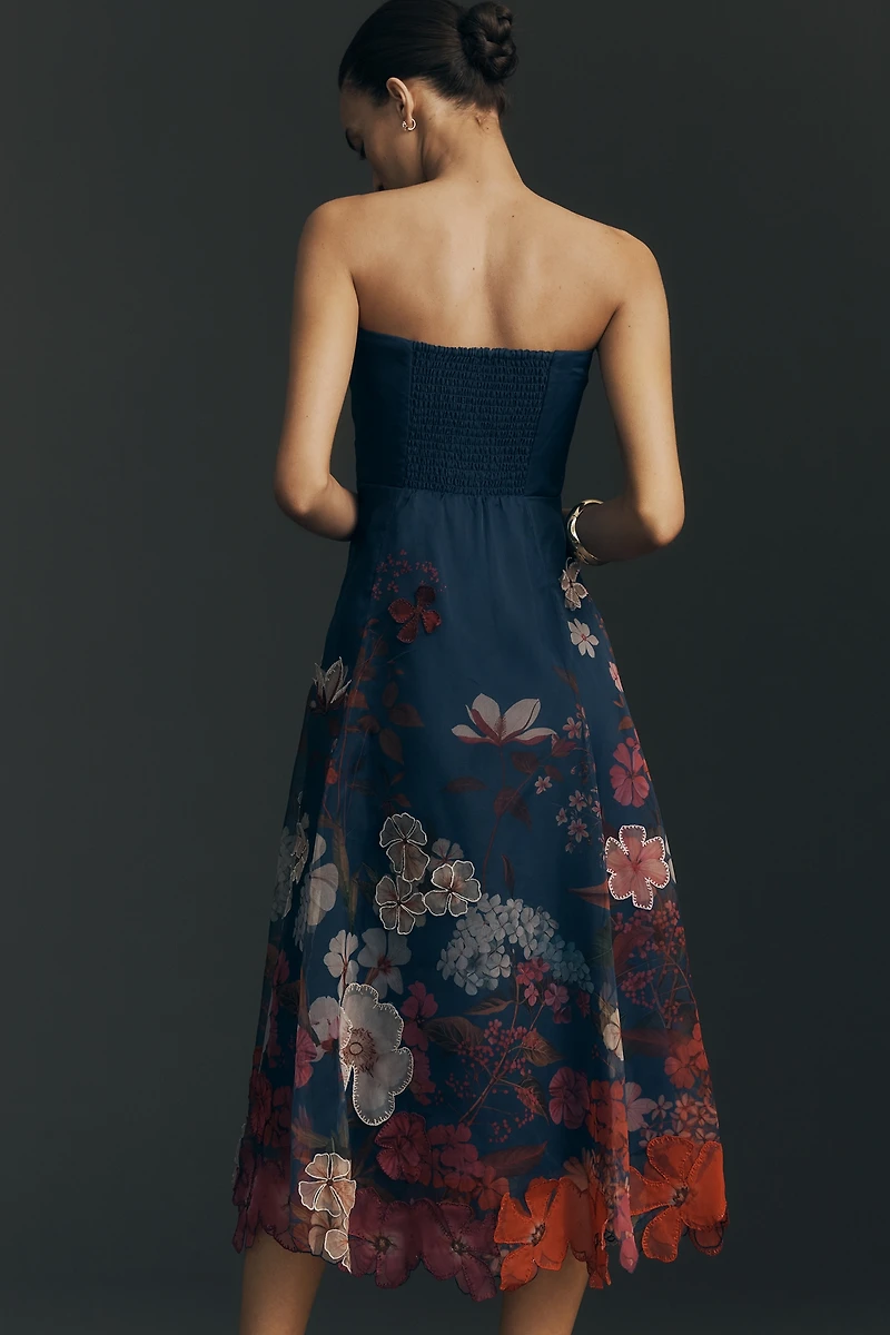Maeve Strapless Floral Chiffon Midi Dress