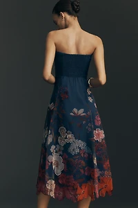 Maeve Strapless Floral Chiffon Midi Dress