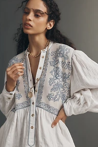 Pilcro Puff-Sleeve Mini Swing Dress