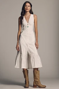 By Anthropologie Eyelet V-Neck Sleeveless Midi Dress