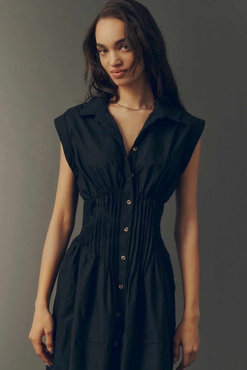 Maeve 100% Cotton Waisted Midi Shirt Dress