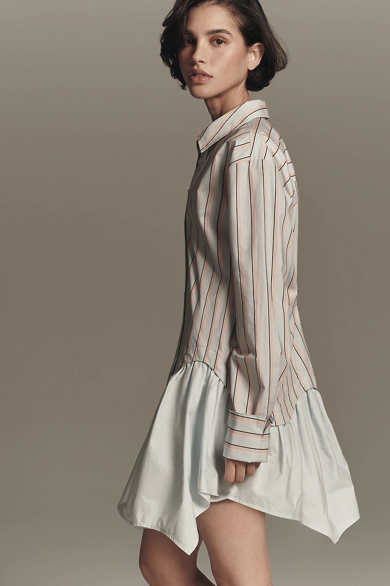 Maeve Ruffle-Hem Mini Shirt Dress