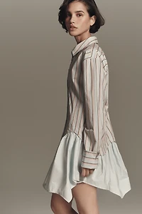 Maeve Ruffle-Hem Mini Shirt Dress