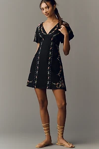 By Anthropologie Linen Cotton Cutwork Mini Dress