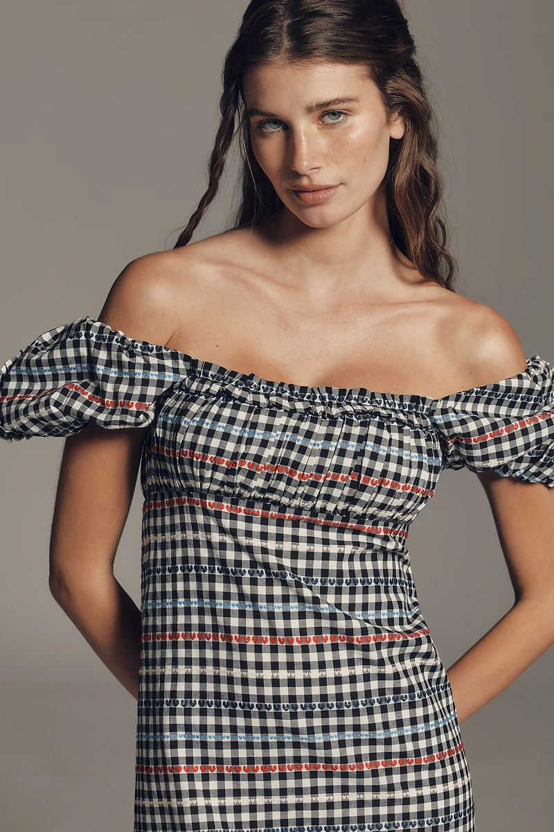 Maeve Textured Puff-Sleeve Mini Dress