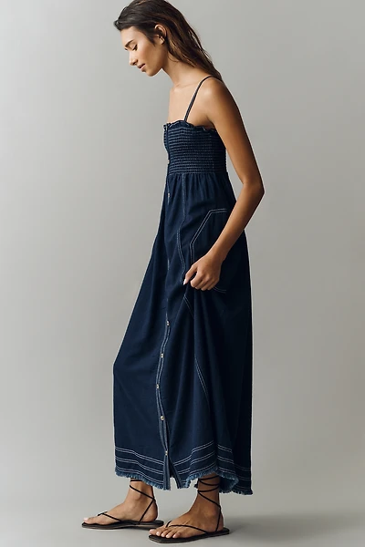 Reese Sleeveless Buttondown Denim Midi Dress by Pilcro
