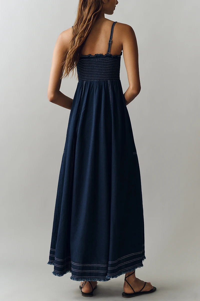 Reese Sleeveless Buttondown Denim Midi Dress by Pilcro