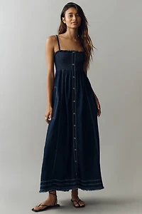 Reese Sleeveless Buttondown Denim Midi Dress by Pilcro