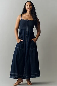 Reese Sleeveless Buttondown Denim Midi Dress by Pilcro