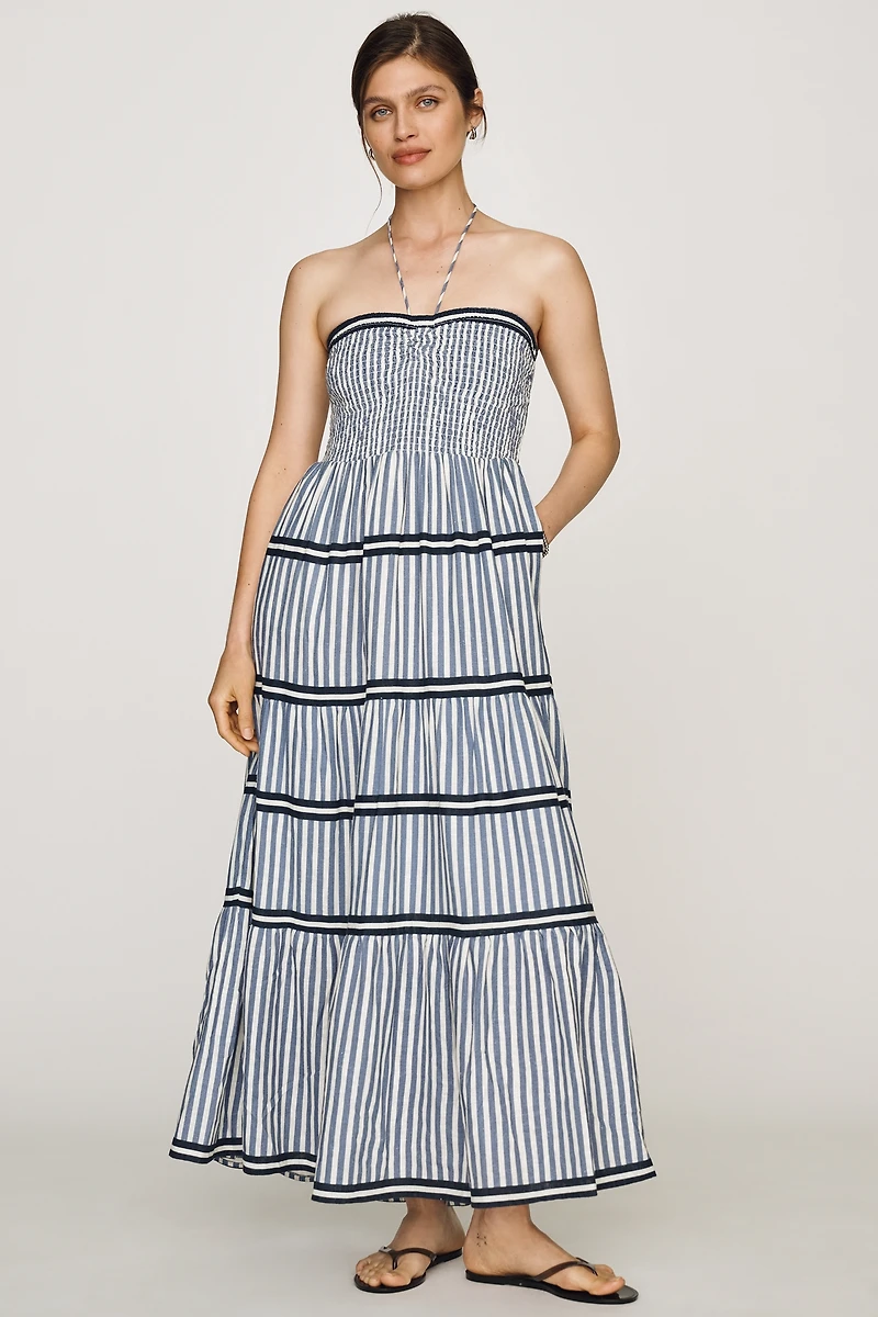 By Anthropologie Linen Cotton Halter Midi Dress