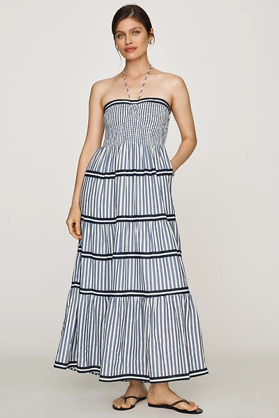 By Anthropologie Linen Cotton Halter Midi Dress