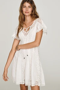 By Anthropologie Cotton Lace Godet Mini Dress
