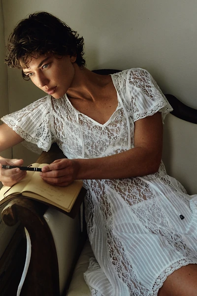 By Anthropologie Cotton Lace Godet Mini Dress