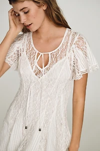 By Anthropologie Cotton Lace Godet Mini Dress