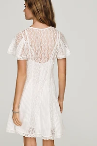 By Anthropologie Cotton Lace Godet Mini Dress