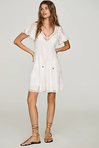 By Anthropologie Cotton Lace Godet Mini Dress