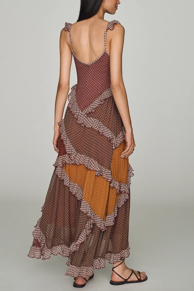 By Anthropologie Patchwork Ruffle Midi Dress