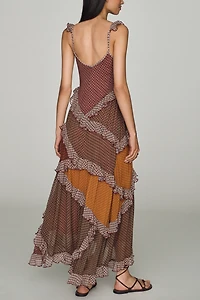 By Anthropologie Patchwork Ruffle Midi Dress