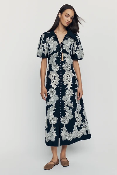 By Anthropologie Appliqué Midi Dress