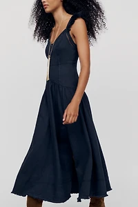Pilcro 100% Cotton Ruffled Denim Midi Dress