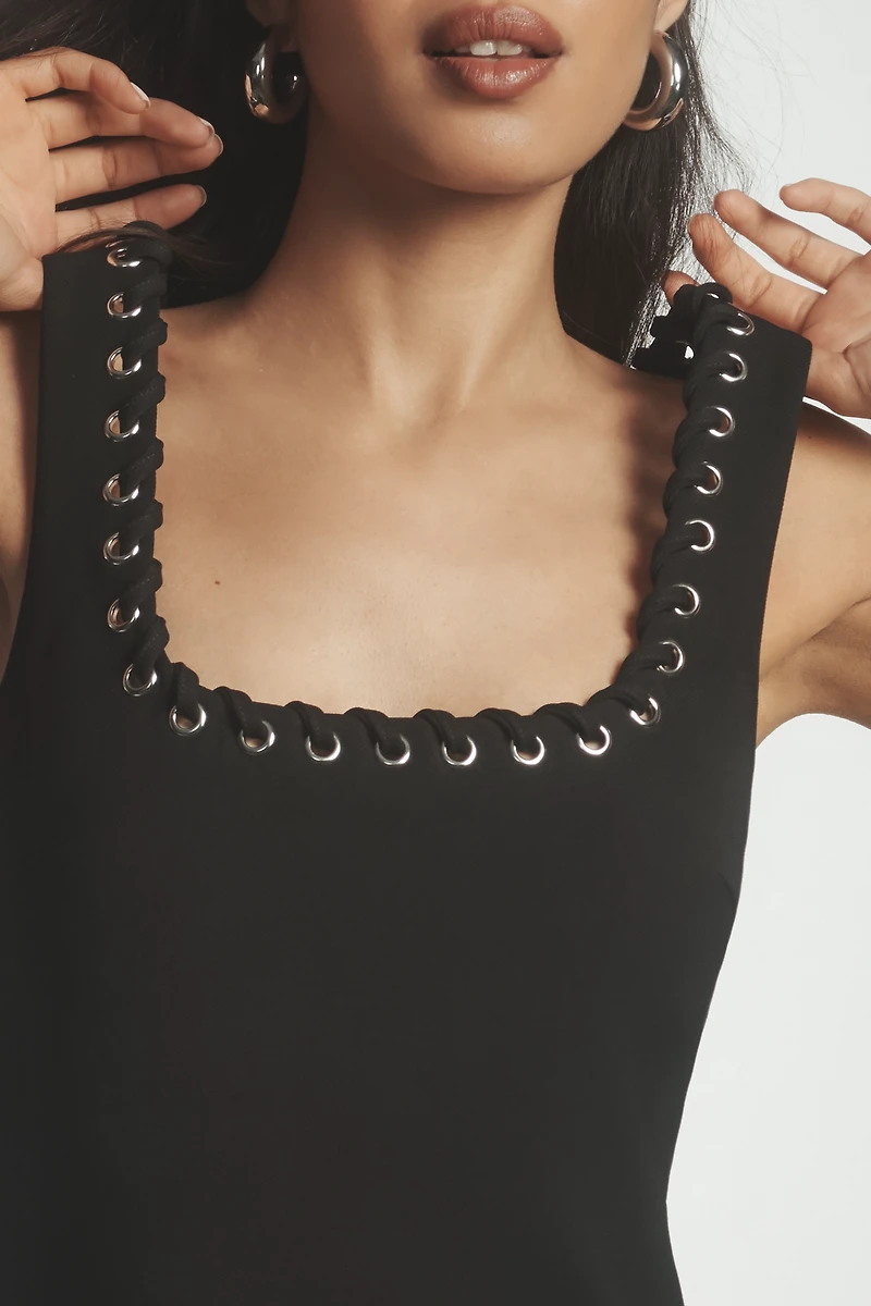 RMN Studio Sleeveless Grommet Whipstitch Mini Dress