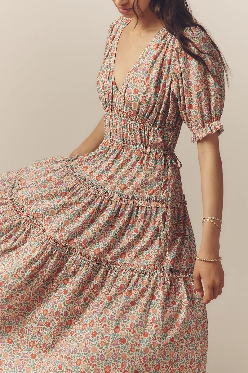Love The Label Sasha Short-Sleeve V-Neck Tiered Midi Dress