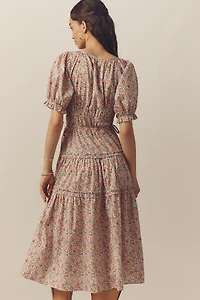Love The Label Sasha Short-Sleeve V-Neck Tiered Midi Dress