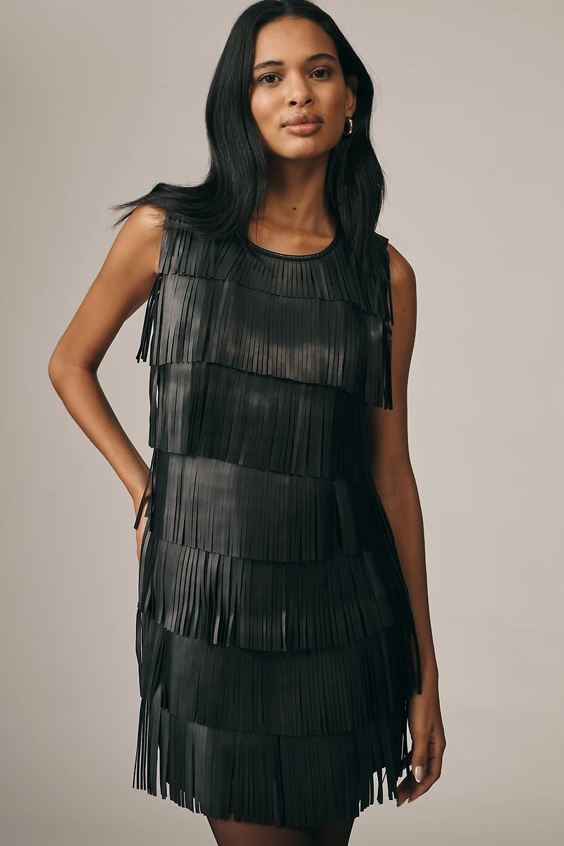 Siempre Faux-Leather Fringe Shift Dress