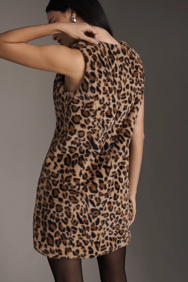 Siempre Sleeveless Printed Faux Fur Mini Dress