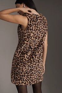 Siempre Sleeveless Printed Faux Fur Mini Dress