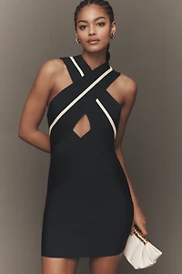 Siempre x Anthropologie Cross-Neck Cutout Mini Dress
