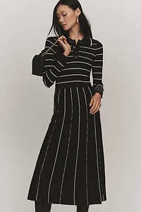 Siempre x Anthropologie Collared Long-Sleeve A-Line Midi Dress