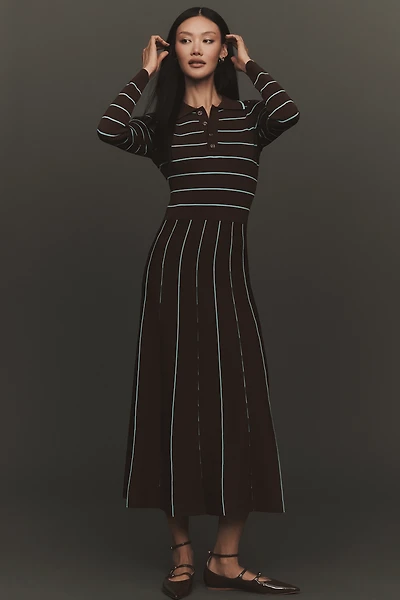 Siempre x Anthropologie Collared Long-Sleeve A-Line Midi Dress