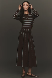Siempre x Anthropologie Collared Long-Sleeve A-Line Midi Dress