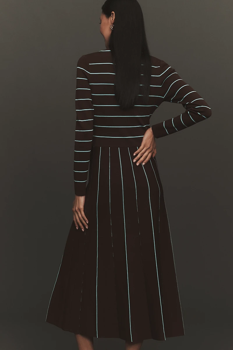 Siempre x Anthropologie Collared Long-Sleeve A-Line Midi Dress