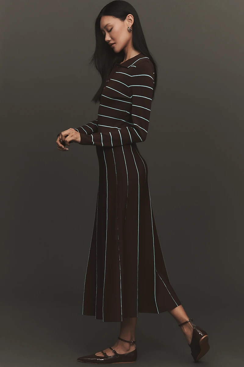 Siempre x Anthropologie Collared Long-Sleeve A-Line Midi Dress